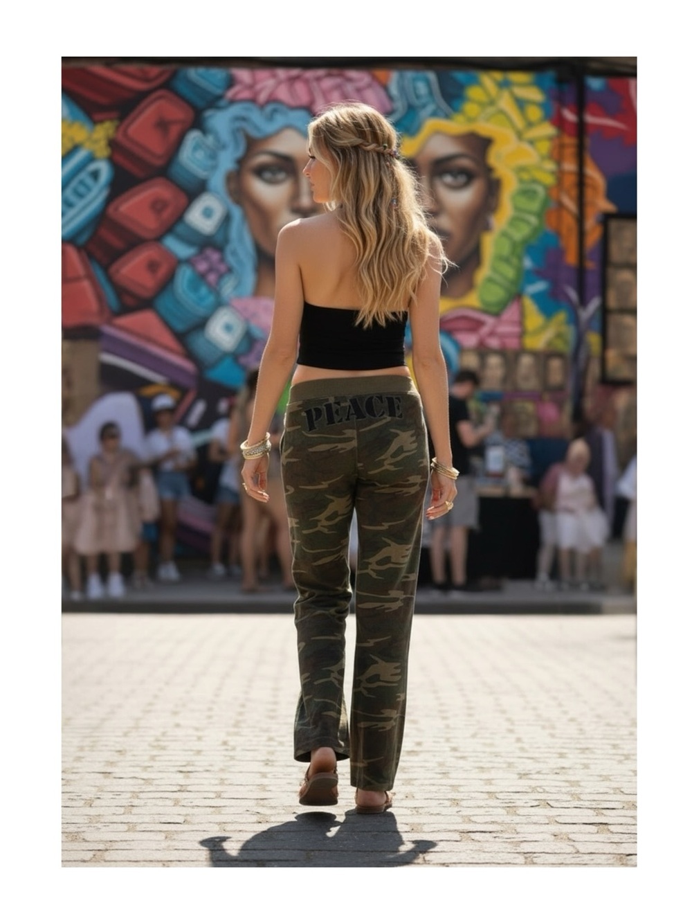 Rare: Y2K Lucky Brand ✌︎︎ Embroidery Peace Sweatpants ✌︎︎ Army Camo Print ✌︎︎ L
